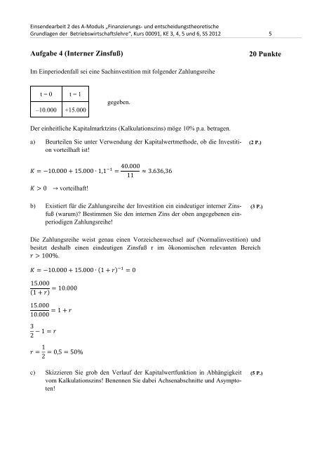 Kurs 00091: Finanzierungs- und entscheidungstheoretische ...