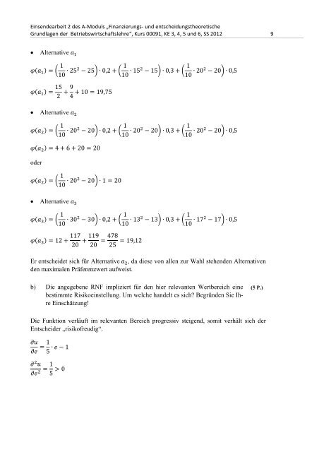 Kurs 00091: Finanzierungs- und entscheidungstheoretische ...