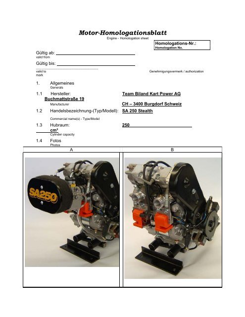 Motor-Homologationsblatt