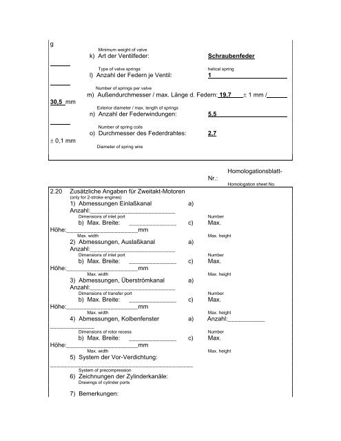 Motor-Homologationsblatt