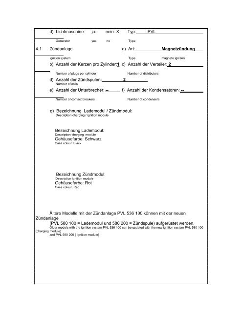 Motor-Homologationsblatt