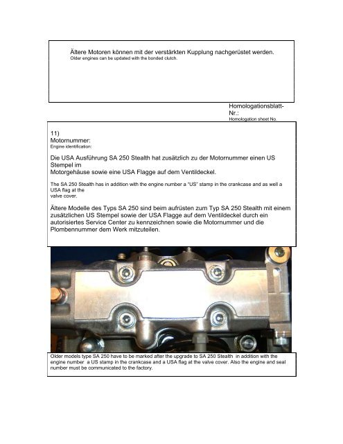 Motor-Homologationsblatt