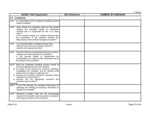 Checklist ISO/IEC 17021: 2006. Conformity assessment ... - Sanas