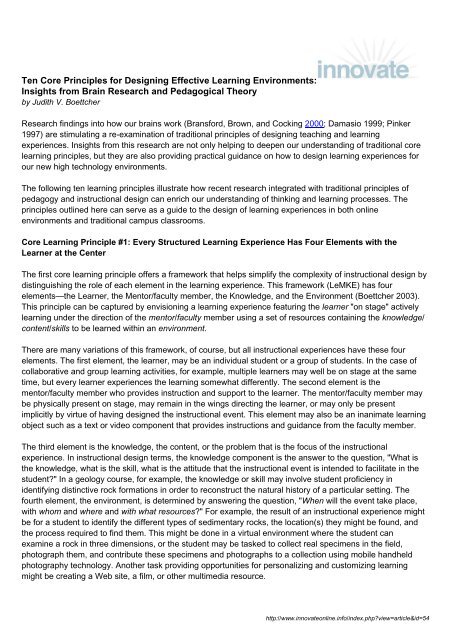 Ten Core Principles for Designing Effective Learning Environments ...
