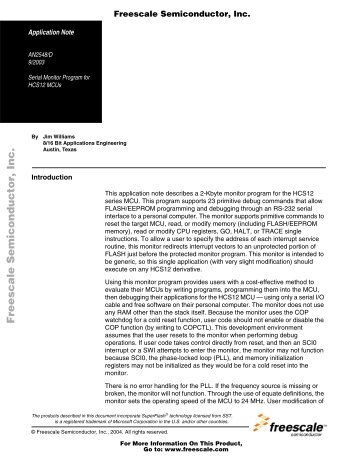 AN2548/D: Serial Monitor Program for HCS12 MCUs - Freescale