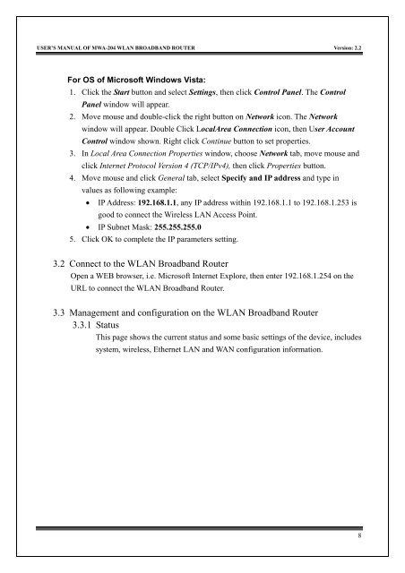 MWA-204 User's Manual v2.0 - MyTek Communication