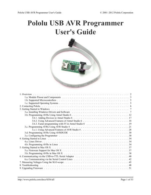 Pololu USB AVR Programmer User's Guide - Pololu Robotics and ...