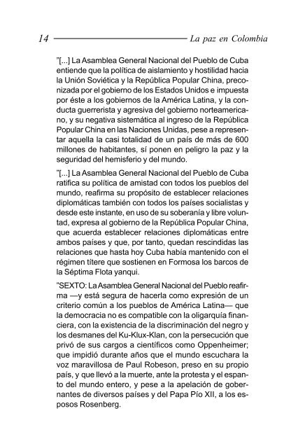 LA PAZ EN COLOMBIA Fidel Castro Ruz