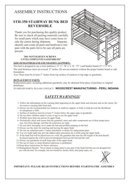 Assembly Instructions Bunk Beds, Woodcrest Bunk Beds With Stairs