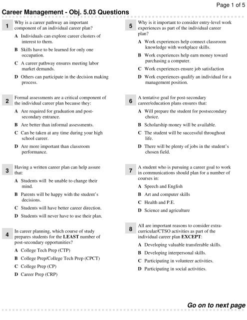 Career Management Obj 5 03 Questions