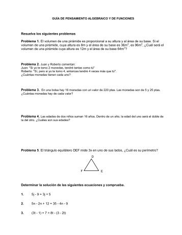 GUÃA DE PENSAMIENTO ALGEBRAICO Y DE FUNCIONES