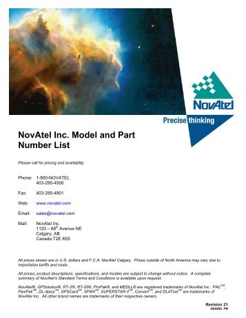 NovAtel Inc. Model and Part Number List - Canal Geomatics