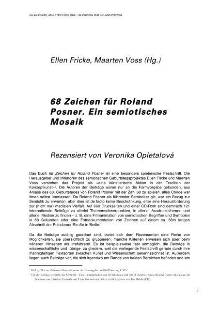 68 Zeichen für Roland Posner. Ein semiotisches Mosaik Rezensiert ...