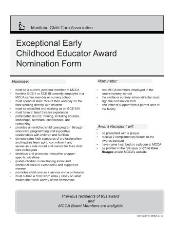 Exceptional Early Childhood Educator Award Nomination Form