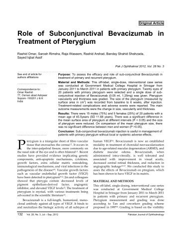 Role of Subconjunctival Bevacizumab in Treatment of Pterygium