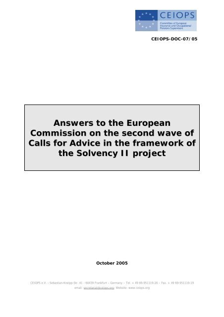 Answers to the European Commission on the ... - Eiopa - Europa