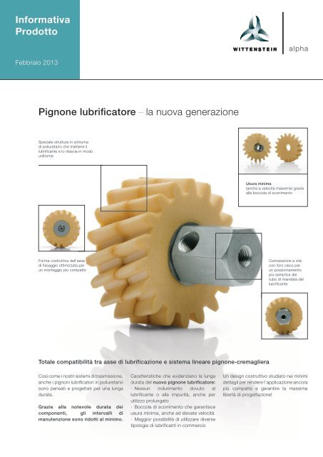 Pignone lubrificatore - WITTENSTEIN alpha