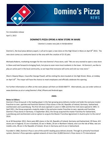 domino's pizza opens a new store in ware