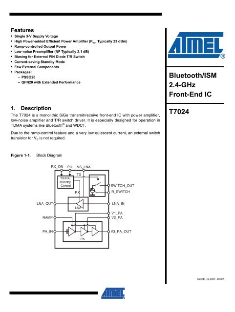 Bluetooth/ISM 2.4-GHz Front-End IC T7024 - DigiKey