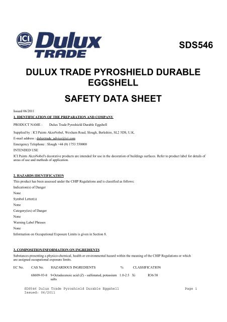 SDS546 Dulux Trade Pyroshield Durable Eggshell