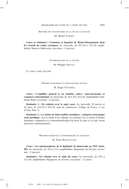 annuaire partie 4 pdf - Cours et travaux - Collège - Collège de France