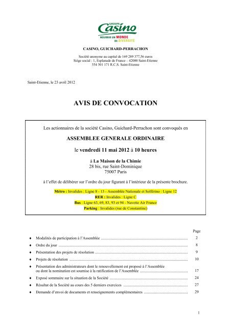 AVIS DE CONVOCATION - Groupe Casino