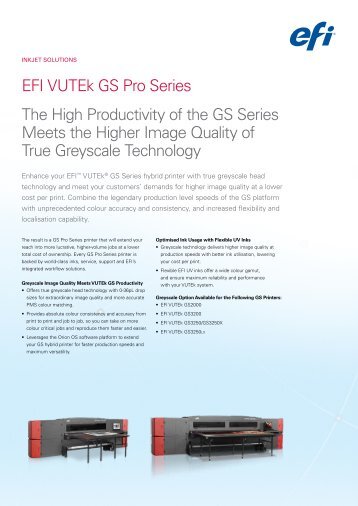 EFI VUTEk GS Pro Series Datasheet