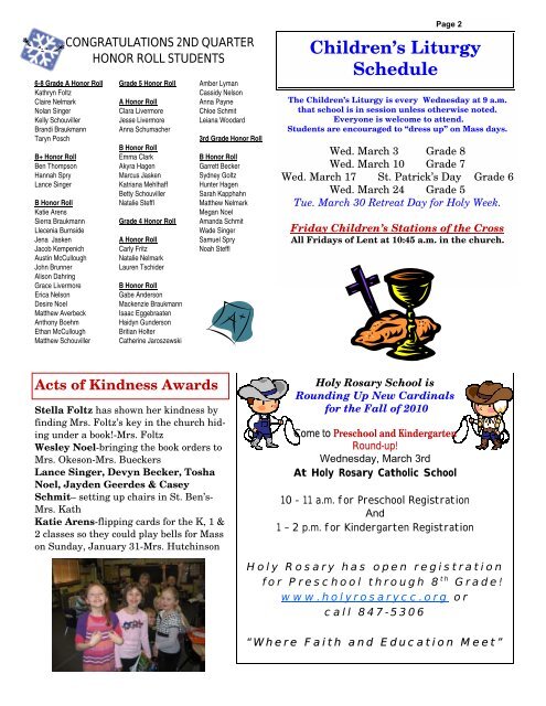 March 2010 School Newsletter - Holy Rosary