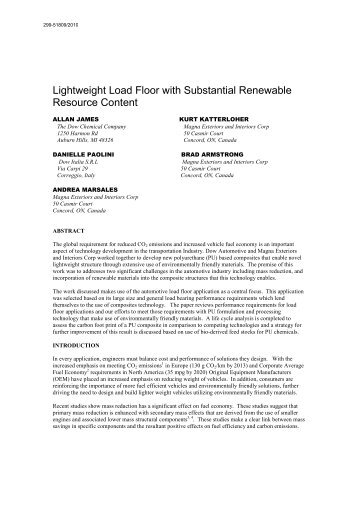 Lightweight Load Floor with Substantial Renewable Resource Content