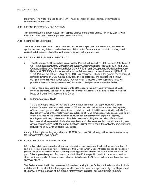 NWP General Provisions for Firm Fixed Price Orders