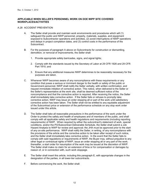 NWP General Provisions for Firm Fixed Price Orders