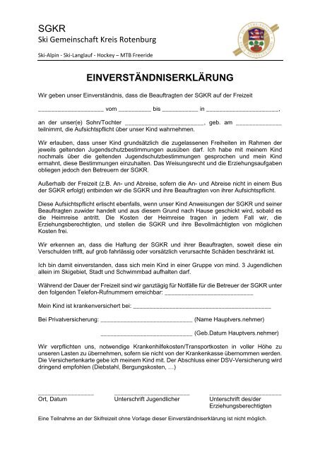Einverstandniserklarung Der Eltern Ausbildung Vorlage