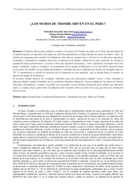 ¿los muros de trombe sirven en el peru? - Facultad de Ciencias