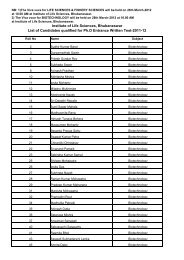 Institute of Life Sciences, Bhubaneswar List of Candidates qualified ...