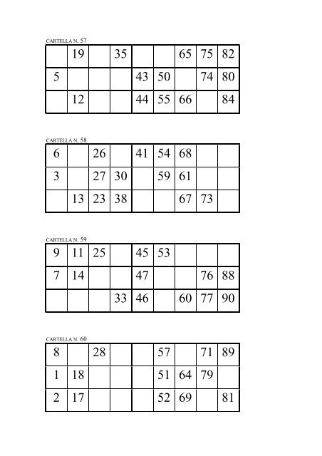 102 cartelle per giocare a tombola