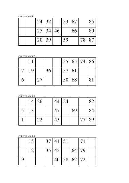 102 cartelle per giocare a tombola