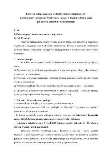 Program praktyk i wykaz proponowanych placowek dla I