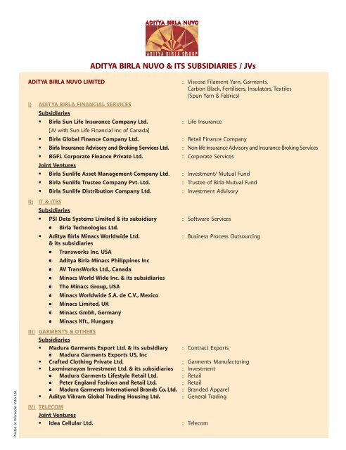 2007-08 - Aditya Birla Nuvo, Ltd