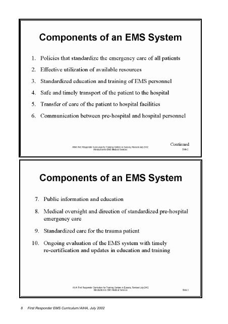 First Responder EMS Curriculum for Training Centers in Eurasia