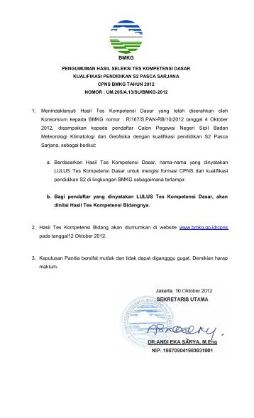 BMKG 1. Menindaklanjuti Hasil Tes Kompetensi Dasar yang telah ...