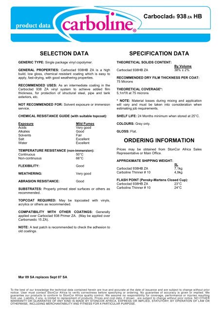 product data - StonCor Africa