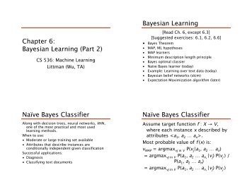 Chapter 6: Bayesian Learning (Part 2) Bayesian Learning Naïve ...