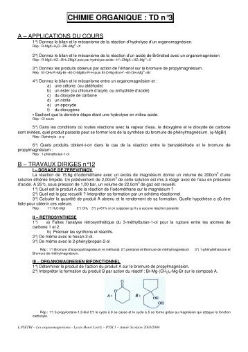 CHIMIE ORGANIQUE : TD nÂ°3 - Les CPGE de Loritz