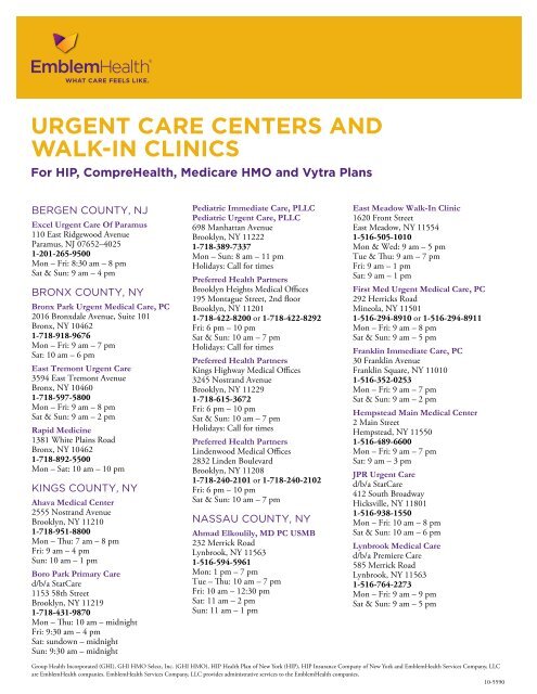 Urgent Care Centers and Walk-In ClInICs - EmblemHealth