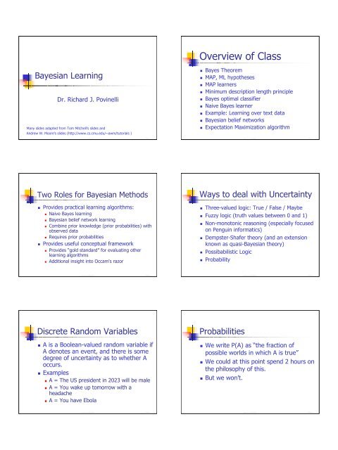 Bayesian Learning Handouts.pdf - Richard J. Povinelli