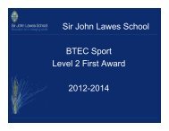 Sir John Lawes School BTEC Sport Level 2 First Award 2012-2014