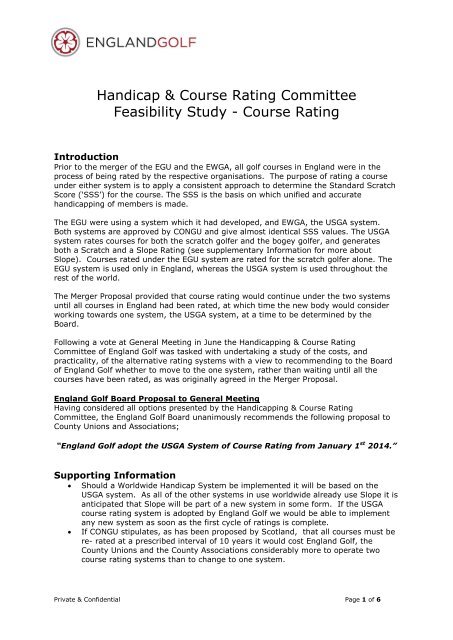 Handicap & Course Rating Committee Feasibility ... - England Golf