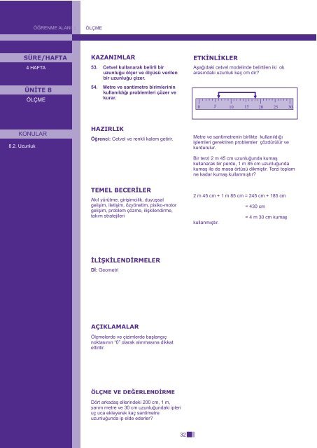 İlkokul Matematik Dersi Öğretim Programı Taslağı (3. Sınıf)