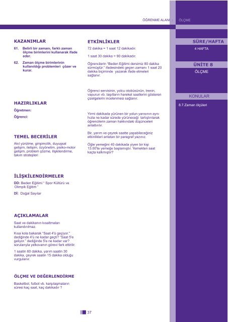 İlkokul Matematik Dersi Öğretim Programı Taslağı (3. Sınıf)