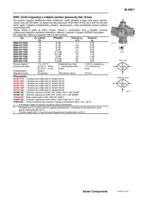 56.456/1 Sauter Components BXN: Ventil trojcestný s vnějším ...
